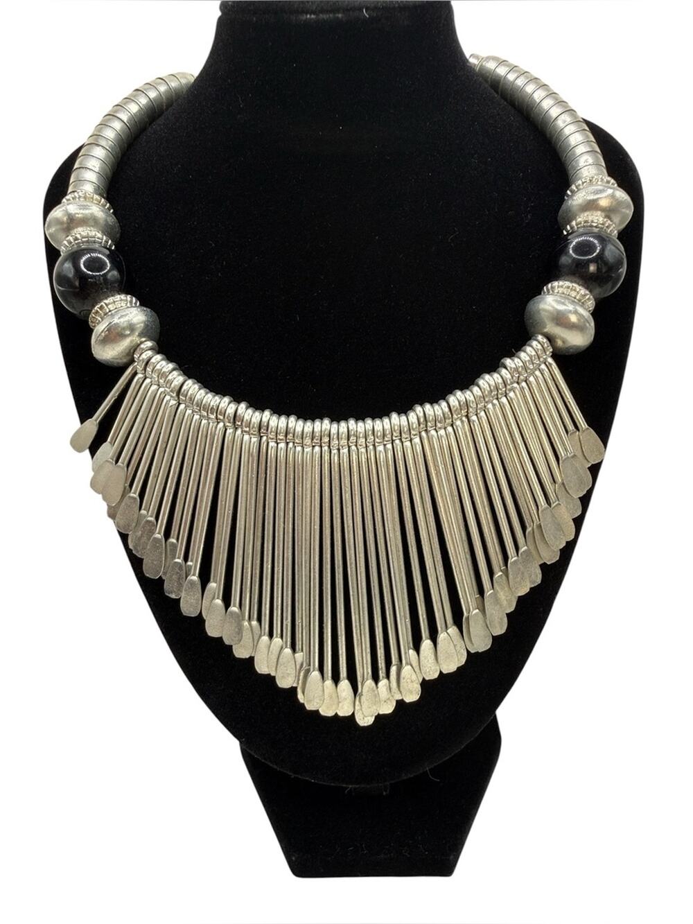 Vintage Silver-Tone Fringe Statement Necklace - Women's Fashion Jewelry